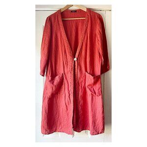 Vivid 100% Linen Long Jacket Burnt Orange Color Size M‎